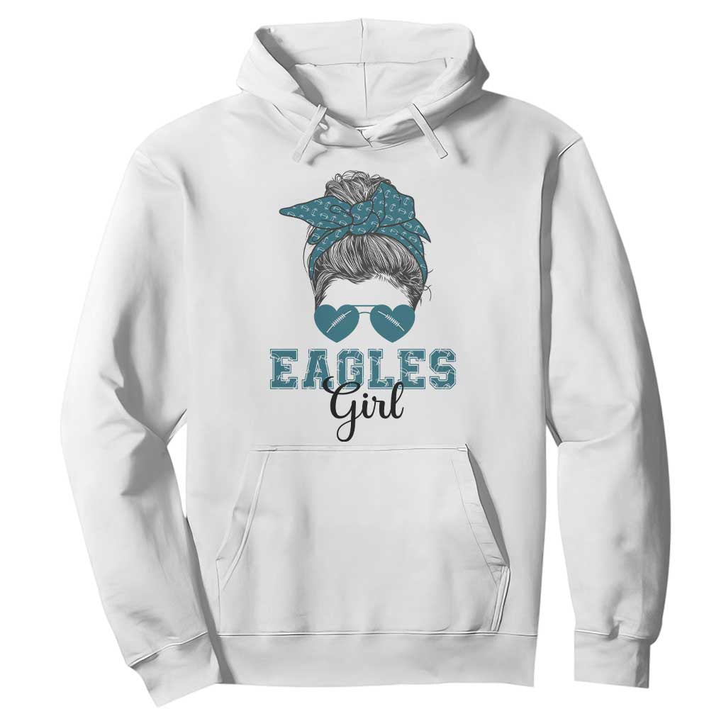Eagles Girl Messy Bun Hoodie Funny Sports Fan Team TS02 White Print Your Wear