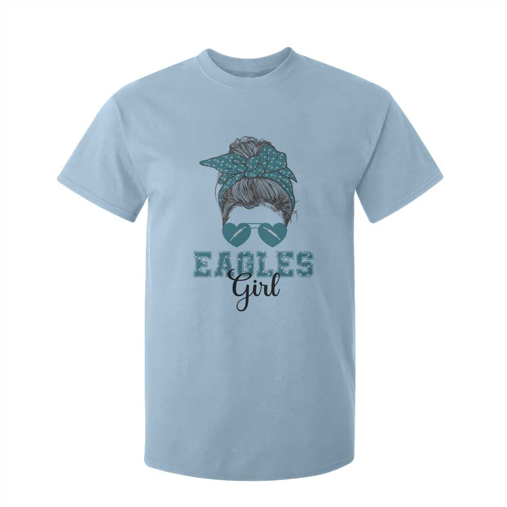 Eagles Girl Messy Bun T Shirt For Kid Funny Sports Fan Team TS02 Light Blue Print Your Wear