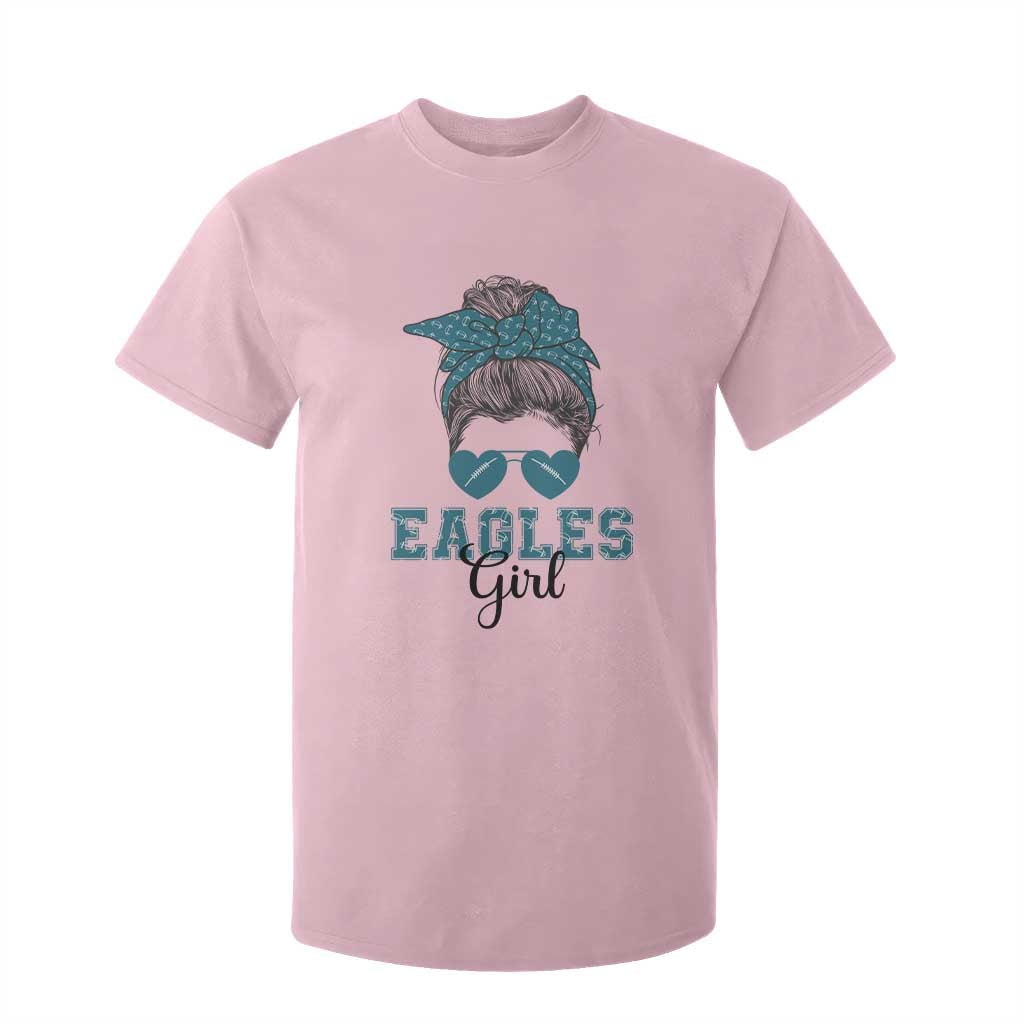 Eagles Girl Messy Bun T Shirt For Kid Funny Sports Fan Team TS02 Light Pink Print Your Wear