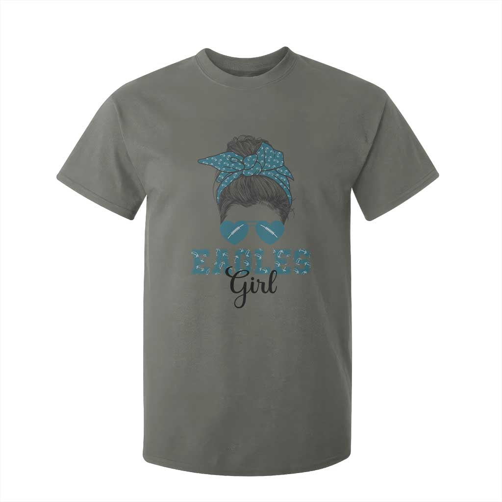Eagles Girl Messy Bun T Shirt For Kid Funny Sports Fan Team TS02 Military Green Print Your Wear