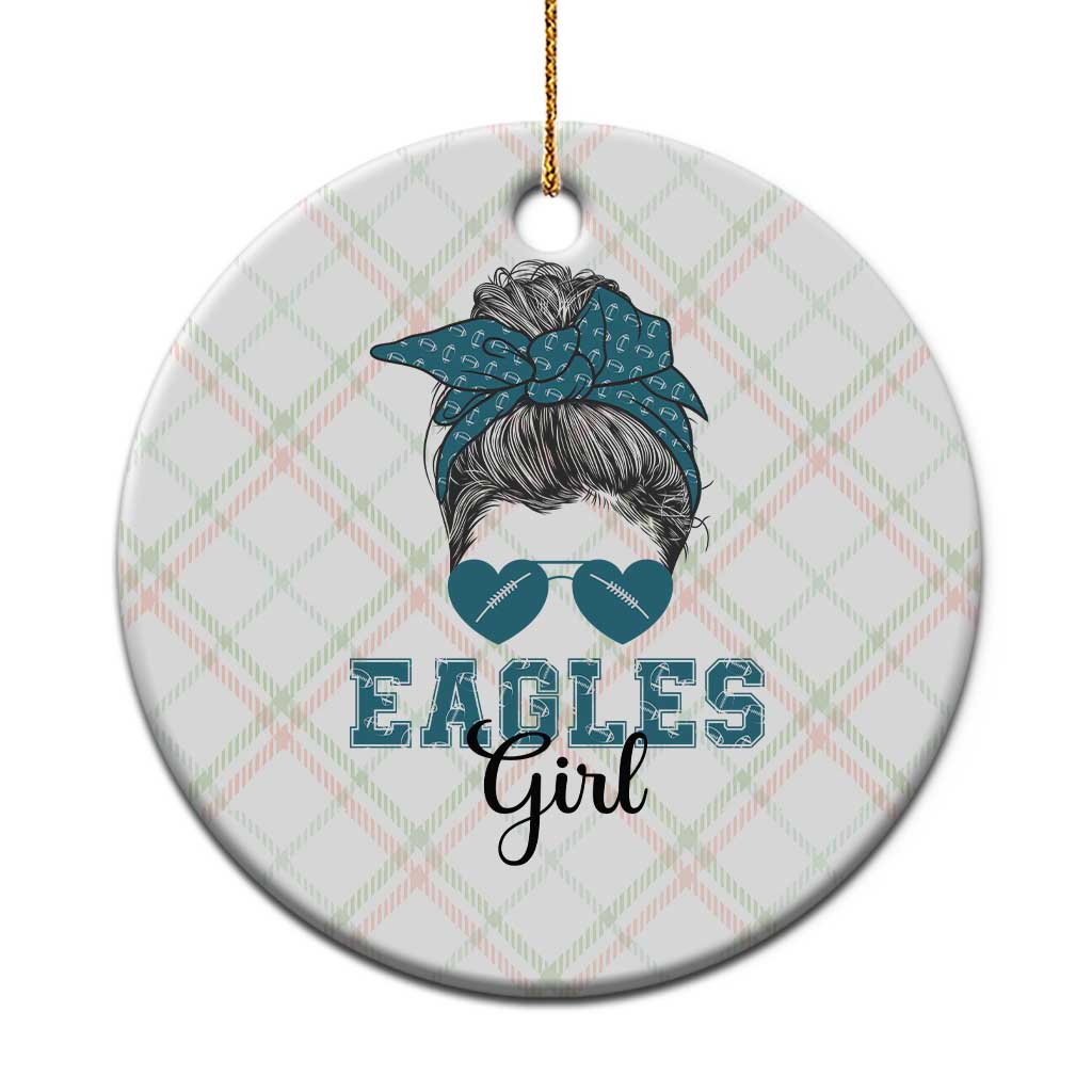 Eagles Girl Messy Bun Ceramic Ornament Funny Sports Fan Team TS02 1pc Christmas Plaid Print Your Wear