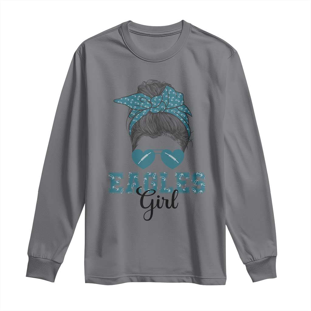 Eagles Girl Messy Bun Long Sleeve Shirt Funny Sports Fan Team TS02 Charcoal Print Your Wear