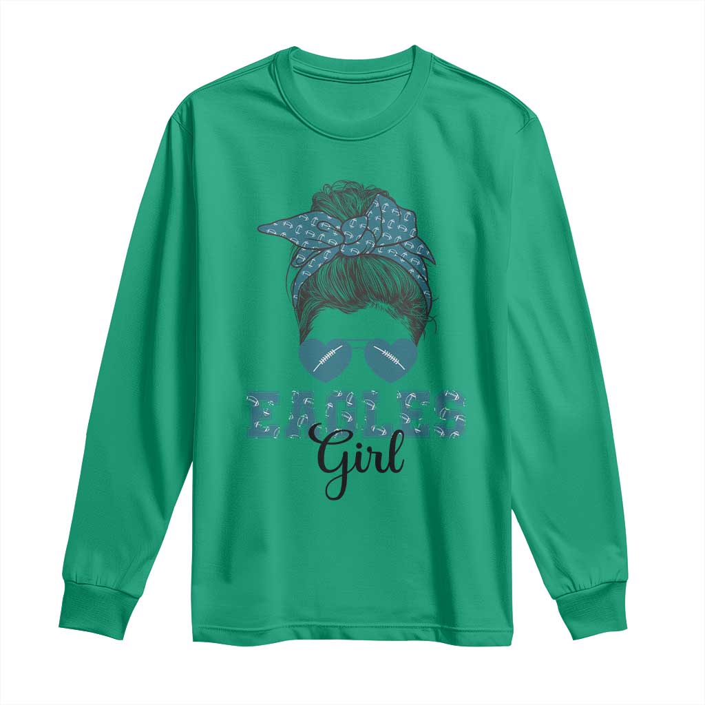 Eagles Girl Messy Bun Long Sleeve Shirt Funny Sports Fan Team TS02 Irish Green Print Your Wear