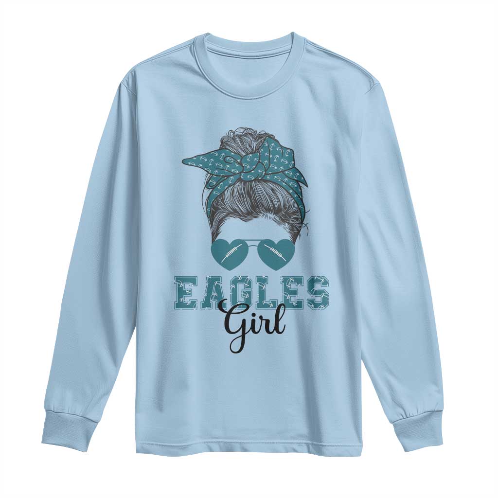 Eagles Girl Messy Bun Long Sleeve Shirt Funny Sports Fan Team TS02 Light Blue Print Your Wear