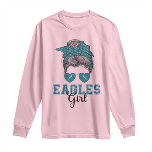 Eagles Girl Messy Bun Long Sleeve Shirt Funny Sports Fan Team TS02 Light Pink Print Your Wear