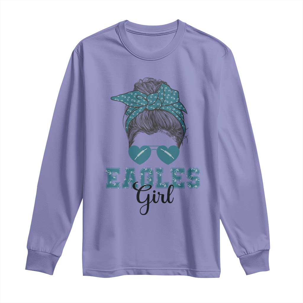 Eagles Girl Messy Bun Long Sleeve Shirt Funny Sports Fan Team TS02 Violet Print Your Wear