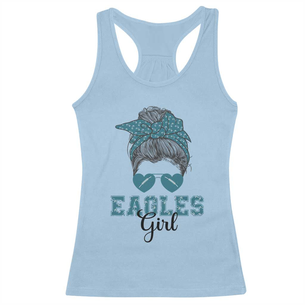 Eagles Girl Messy Bun Racerback Tank Top Funny Sports Fan Team TS02 Light Blue Print Your Wear