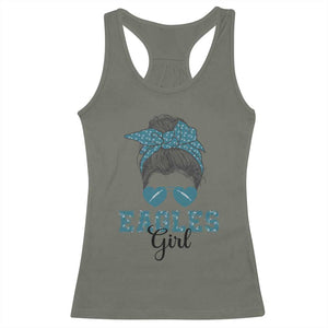 Eagles Girl Messy Bun Racerback Tank Top Funny Sports Fan Team TS02 Military Green Print Your Wear