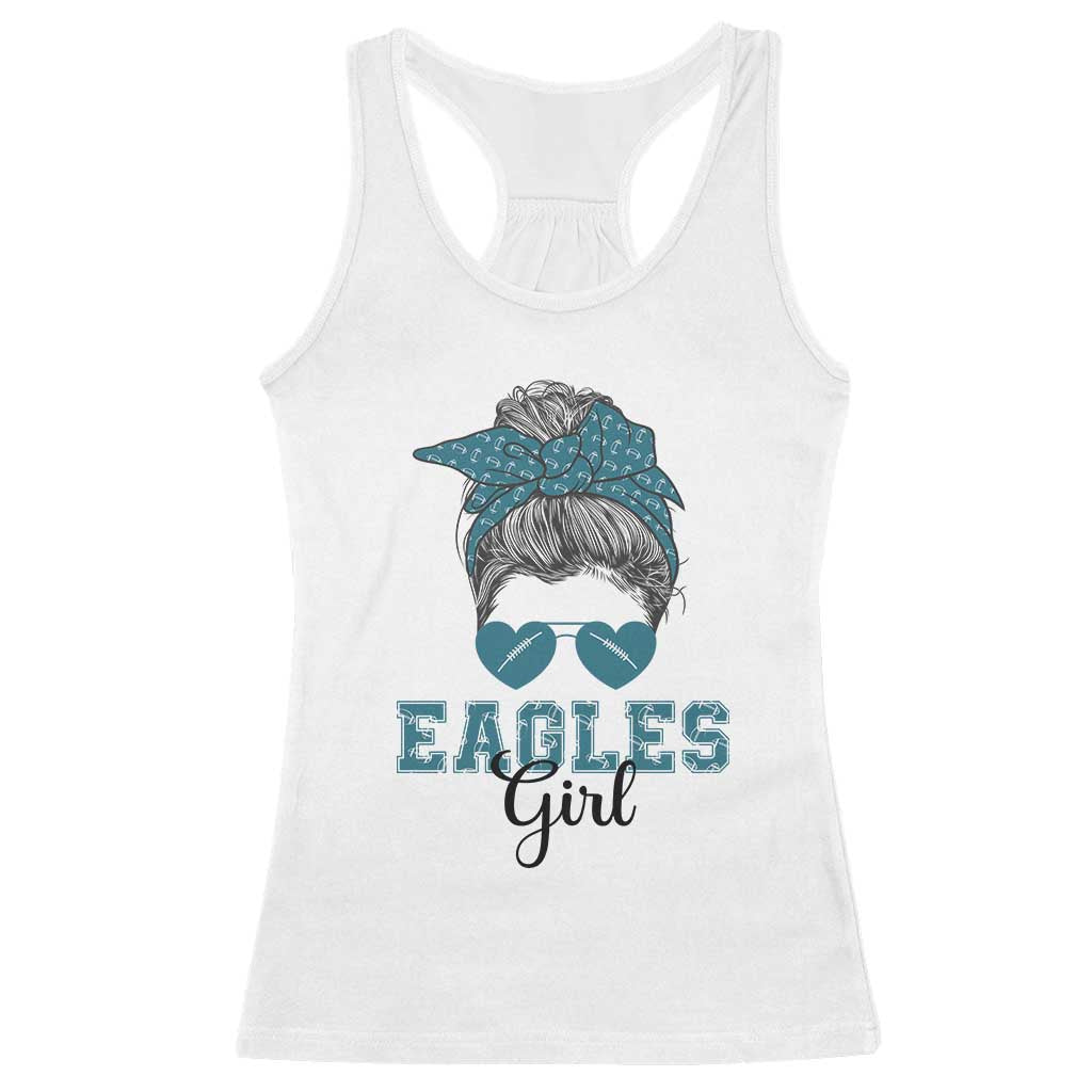 Eagles Girl Messy Bun Racerback Tank Top Funny Sports Fan Team TS02 White Print Your Wear