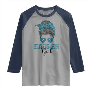 Eagles Girl Raglan Shirt Messy Bun Funny Sports Fan Team TS02 Sport Gray Navy Print Your Wear