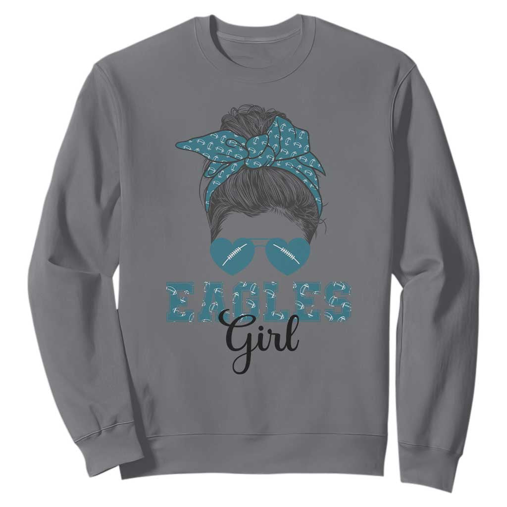 Eagles Girl Messy Bun Sweatshirt Funny Sports Fan Team TS02 Charcoal Print Your Wear