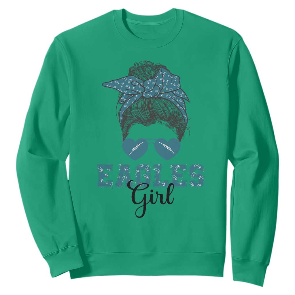 Eagles Girl Messy Bun Sweatshirt Funny Sports Fan Team TS02 Irish Green Print Your Wear