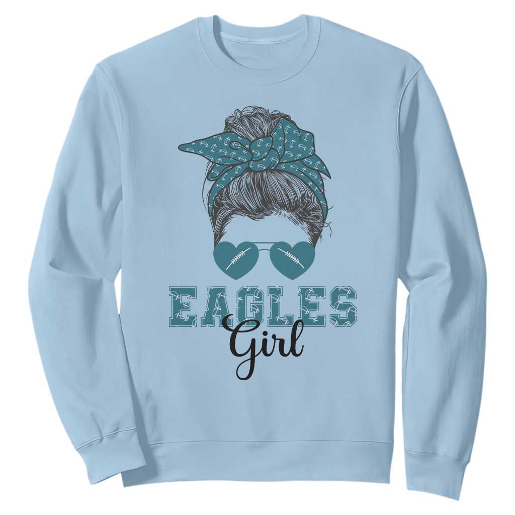 Eagles Girl Messy Bun Sweatshirt Funny Sports Fan Team TS02 Light Blue Print Your Wear