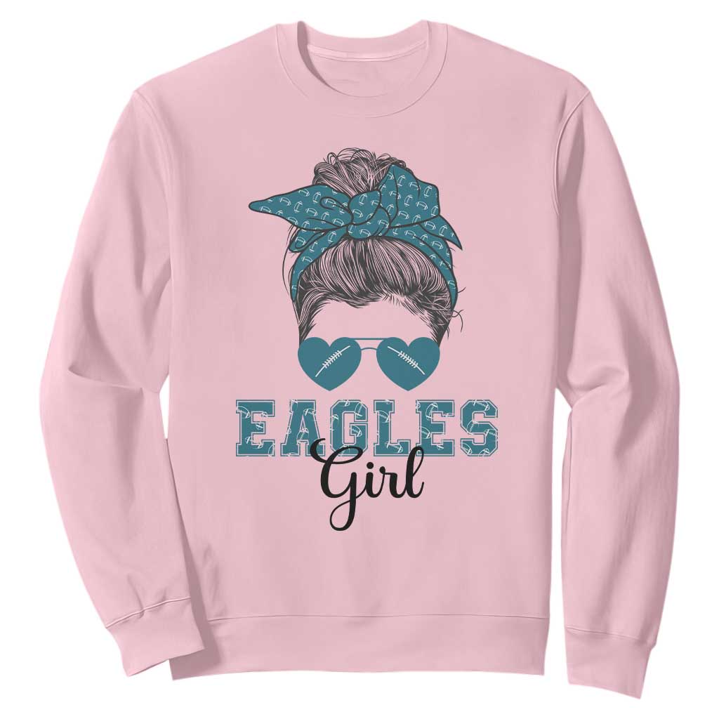 Eagles Girl Messy Bun Sweatshirt Funny Sports Fan Team TS02 Light Pink Print Your Wear