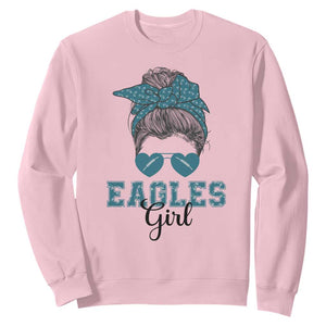 Eagles Girl Sweatshirt Messy Bun Funny Sports Fan Team TS02 Light Pink Print Your Wear