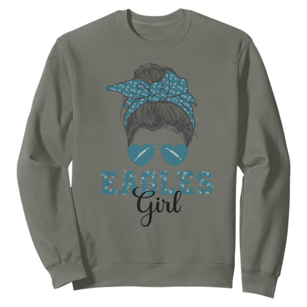 Eagles Girl Messy Bun Sweatshirt Funny Sports Fan Team TS02 Military Green Print Your Wear