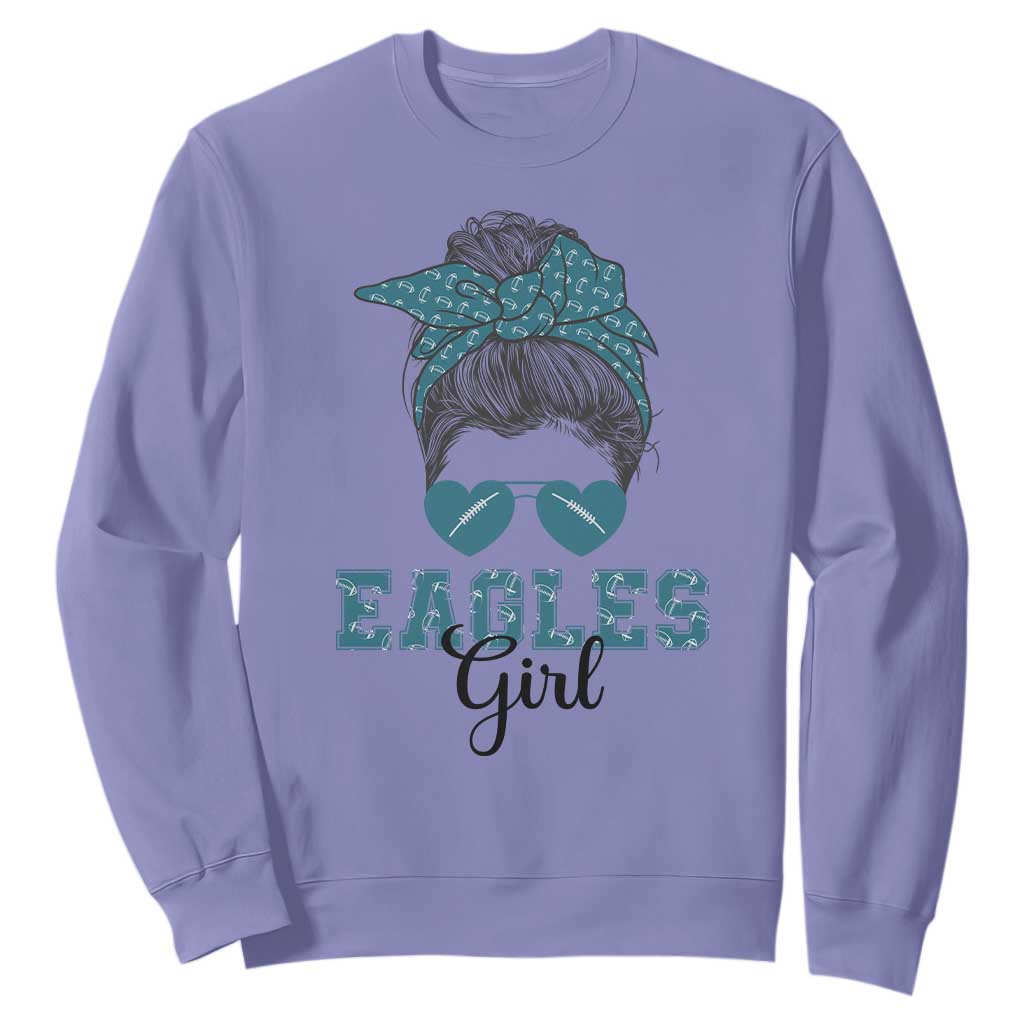 Eagles Girl Messy Bun Sweatshirt Funny Sports Fan Team TS02 Violet Print Your Wear