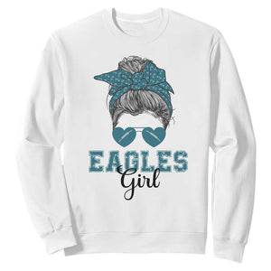 Eagles Girl Messy Bun Sweatshirt Funny Sports Fan Team TS02 White Print Your Wear