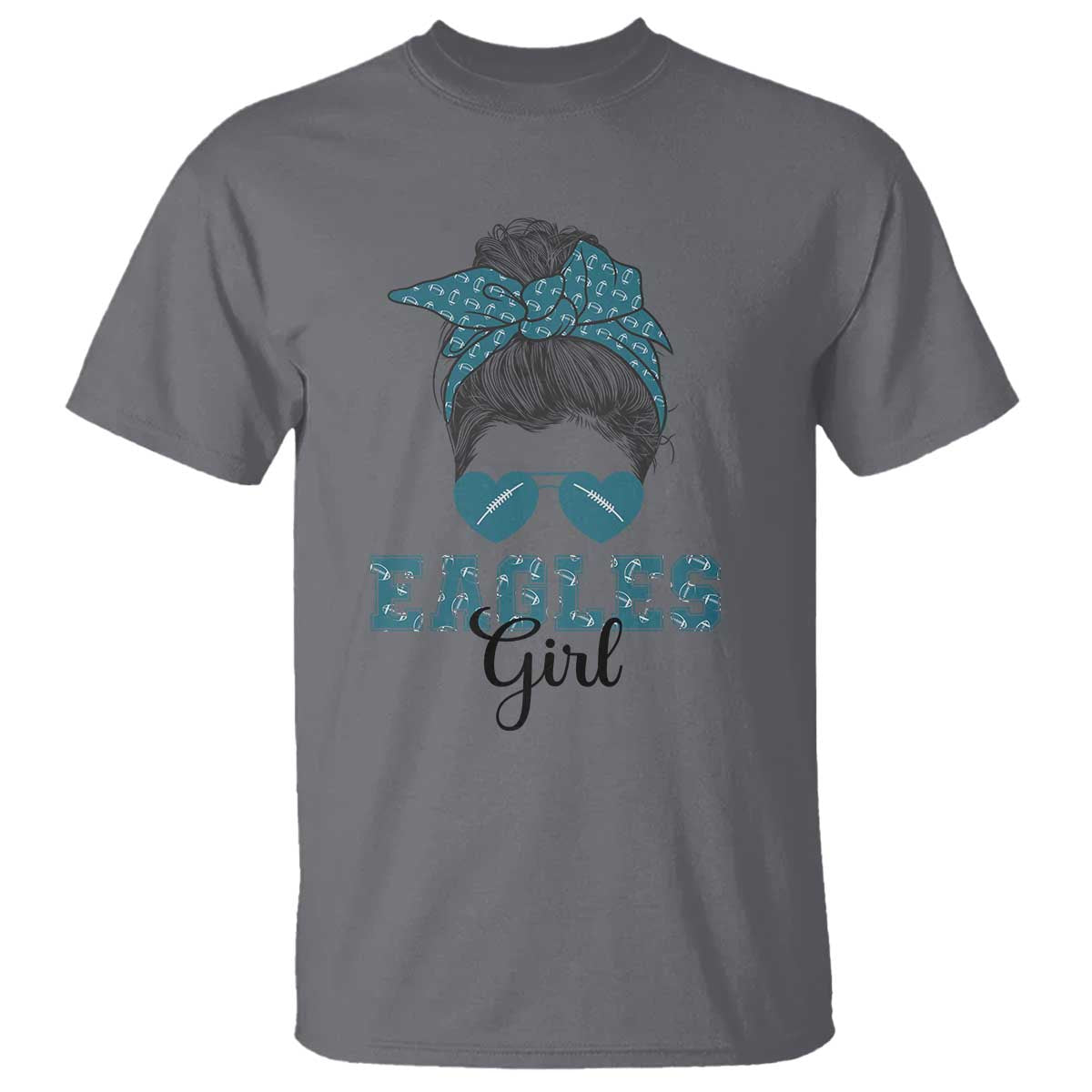 Eagles Girl Messy Bun T Shirt Funny Sports Fan Team TS02 Charcoal Print Your Wear