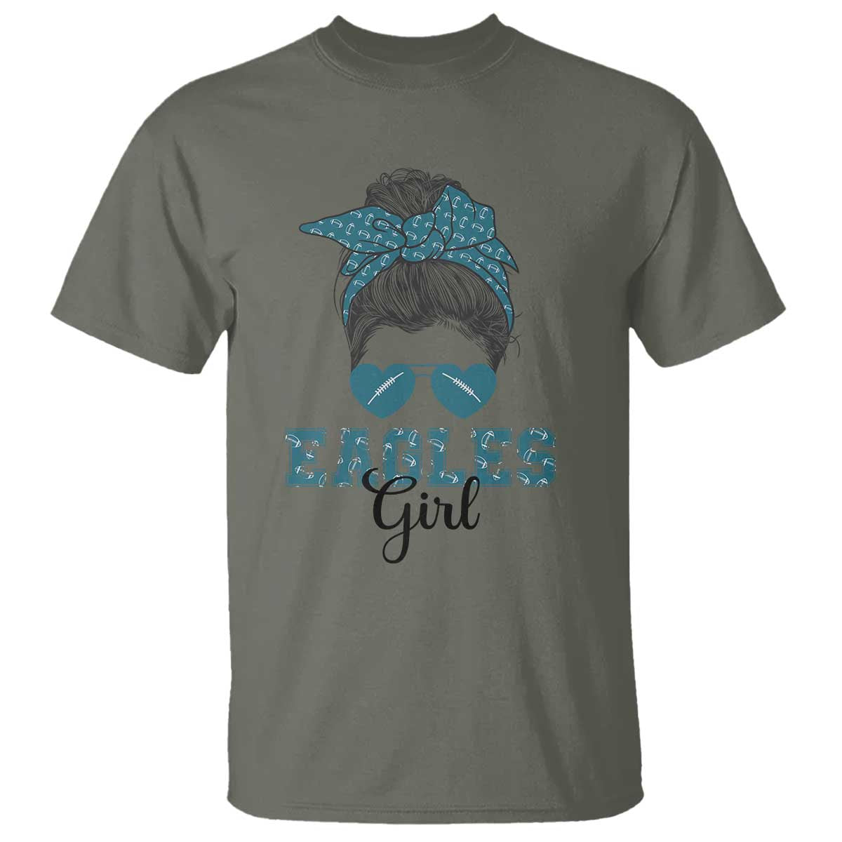 Eagles Girl Messy Bun T Shirt Funny Sports Fan Team TS02 Military Green Print Your Wear