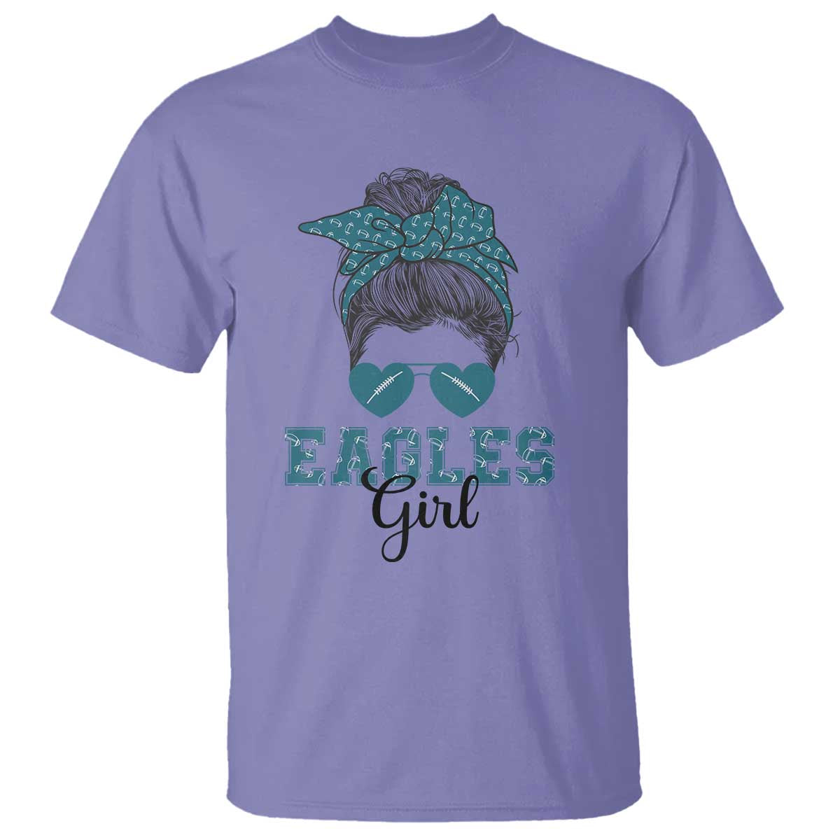 Eagles Girl Messy Bun T Shirt Funny Sports Fan Team TS02 Violet Print Your Wear