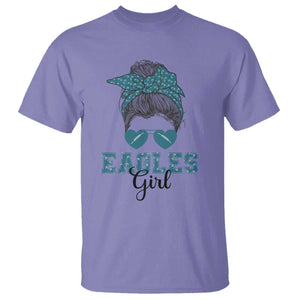 Eagles Girl Messy Bun T Shirt Funny Sports Fan Team TS02 Violet Print Your Wear