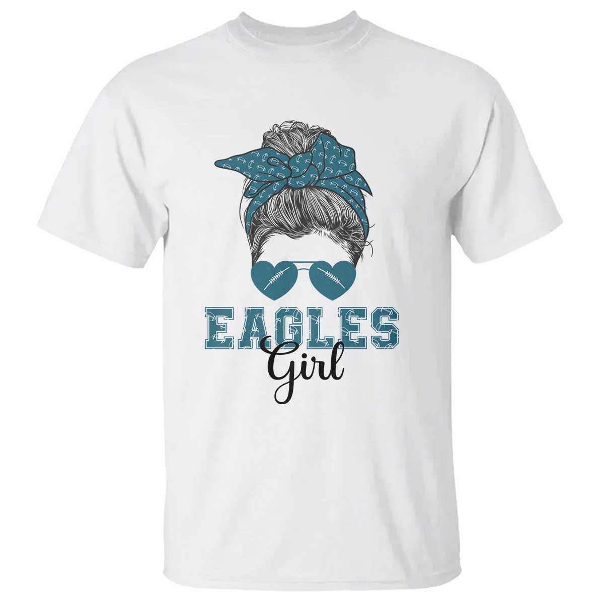 Eagles Girl Messy Bun T Shirt Funny Sports Fan Team TS02 White Print Your Wear