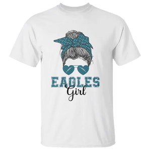 Eagles Girl Messy Bun T Shirt Funny Sports Fan Team TS02 White Print Your Wear