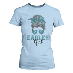 Eagles Girl Messy Bun T Shirt For Women Funny Sports Fan Team TS02 Light Blue Print Your Wear