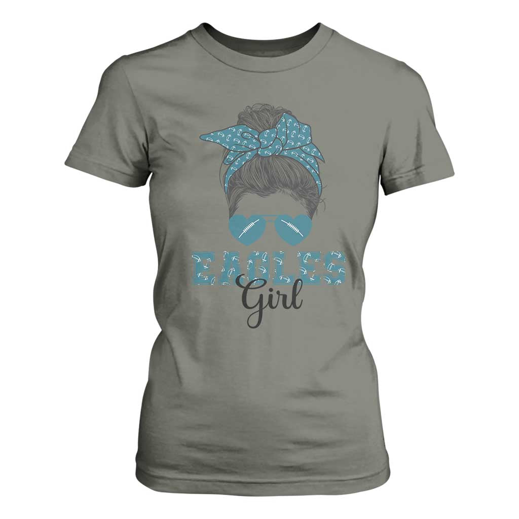 Eagles Girl Messy Bun T Shirt For Women Funny Sports Fan Team TS02 Military Green Print Your Wear