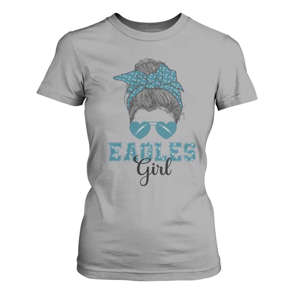 Eagles Girl T Shirt For Women Messy Bun Funny Sports Fan Team TS02 Sport Gray Print Your Wear