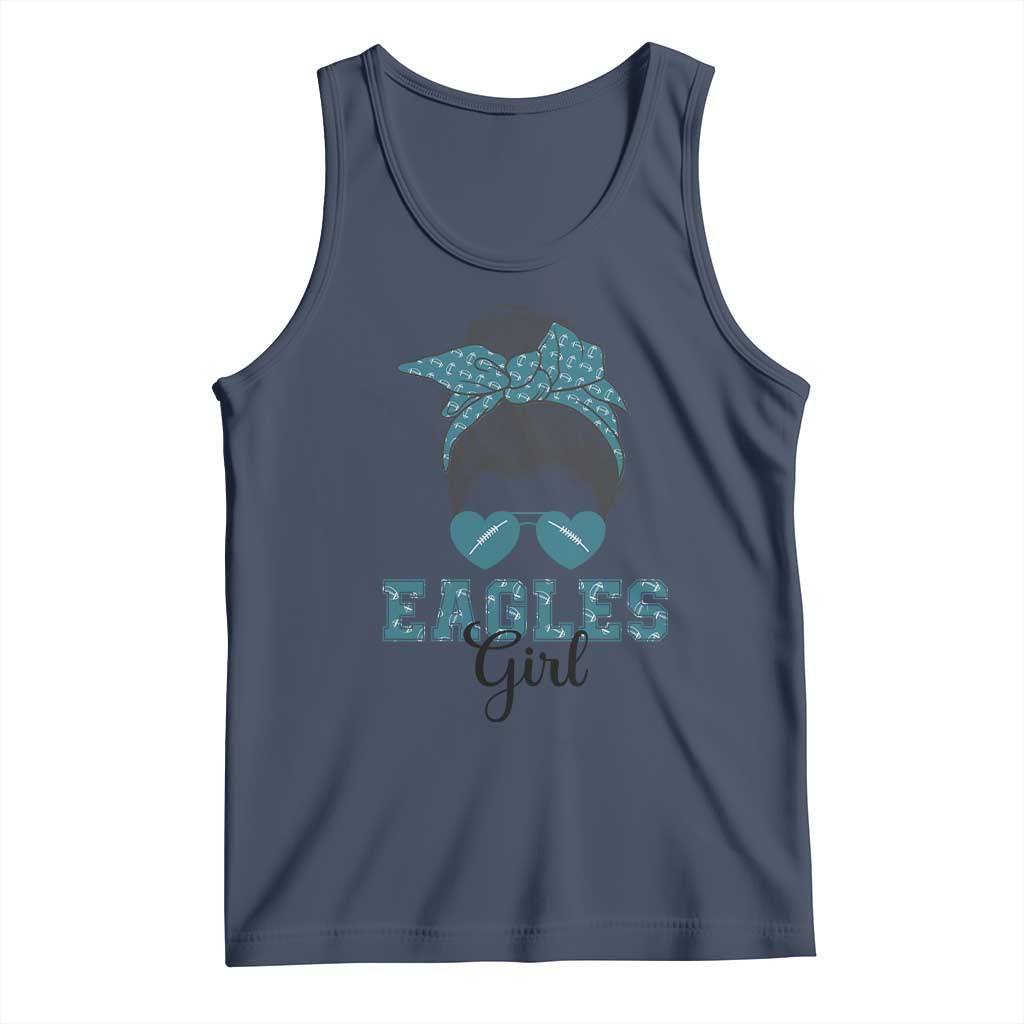 Eagles Girl Messy Bun Tank Top Funny Sports Fan Team TS02 Navy Print Your Wear
