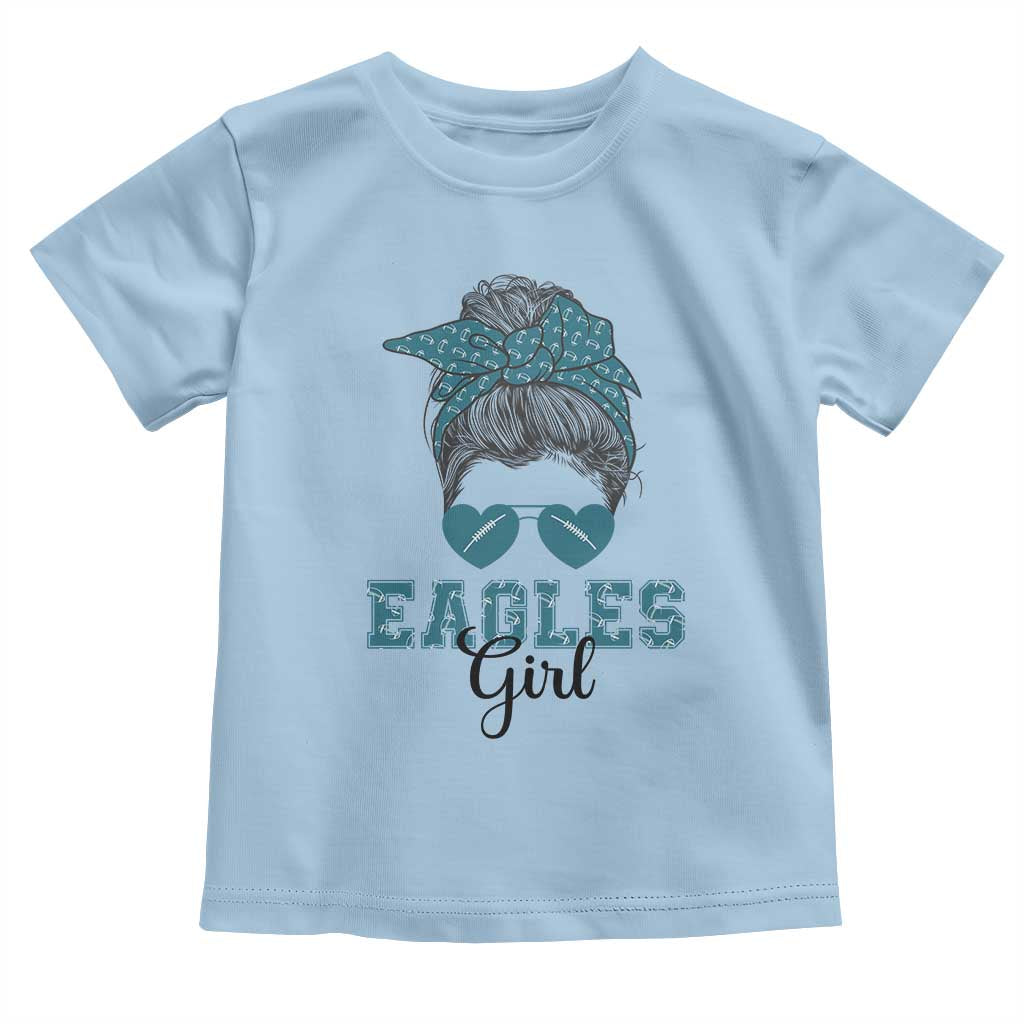 Eagles Girl Messy Bun Toddler T Shirt Funny Sports Fan Team TS02 Light Blue Print Your Wear