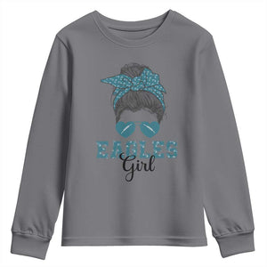Eagles Girl Messy Bun Youth Sweatshirt Funny Sports Fan Team TS02 Charcoal Print Your Wear