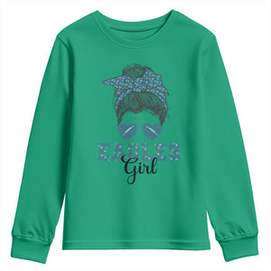 Eagles Girl Messy Bun Youth Sweatshirt Funny Sports Fan Team TS02 Irish Green Print Your Wear