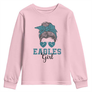 Eagles Girl Youth Sweatshirt Messy Bun Funny Sports Fan Team TS02 Light Pink Print Your Wear