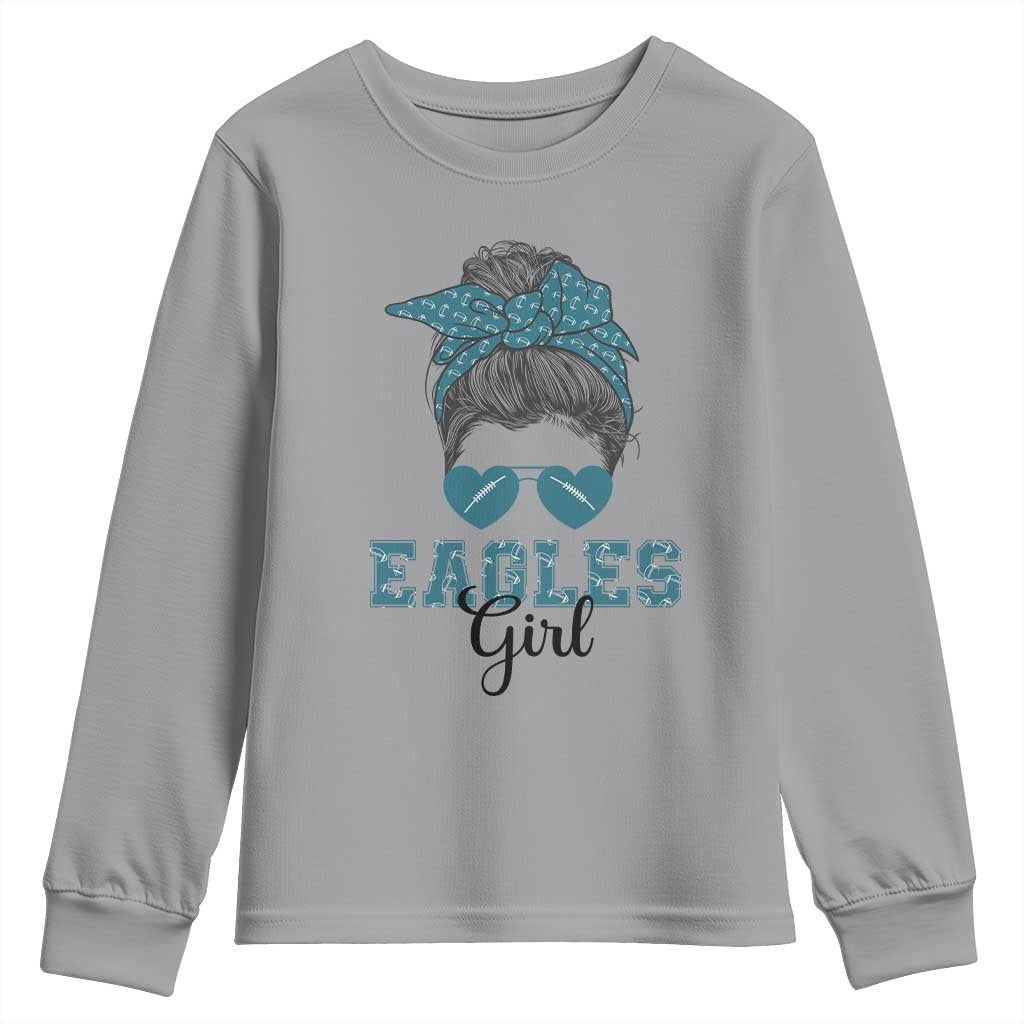 Eagles Girl Messy Bun Youth Sweatshirt Funny Sports Fan Team TS02 Sport Gray Print Your Wear