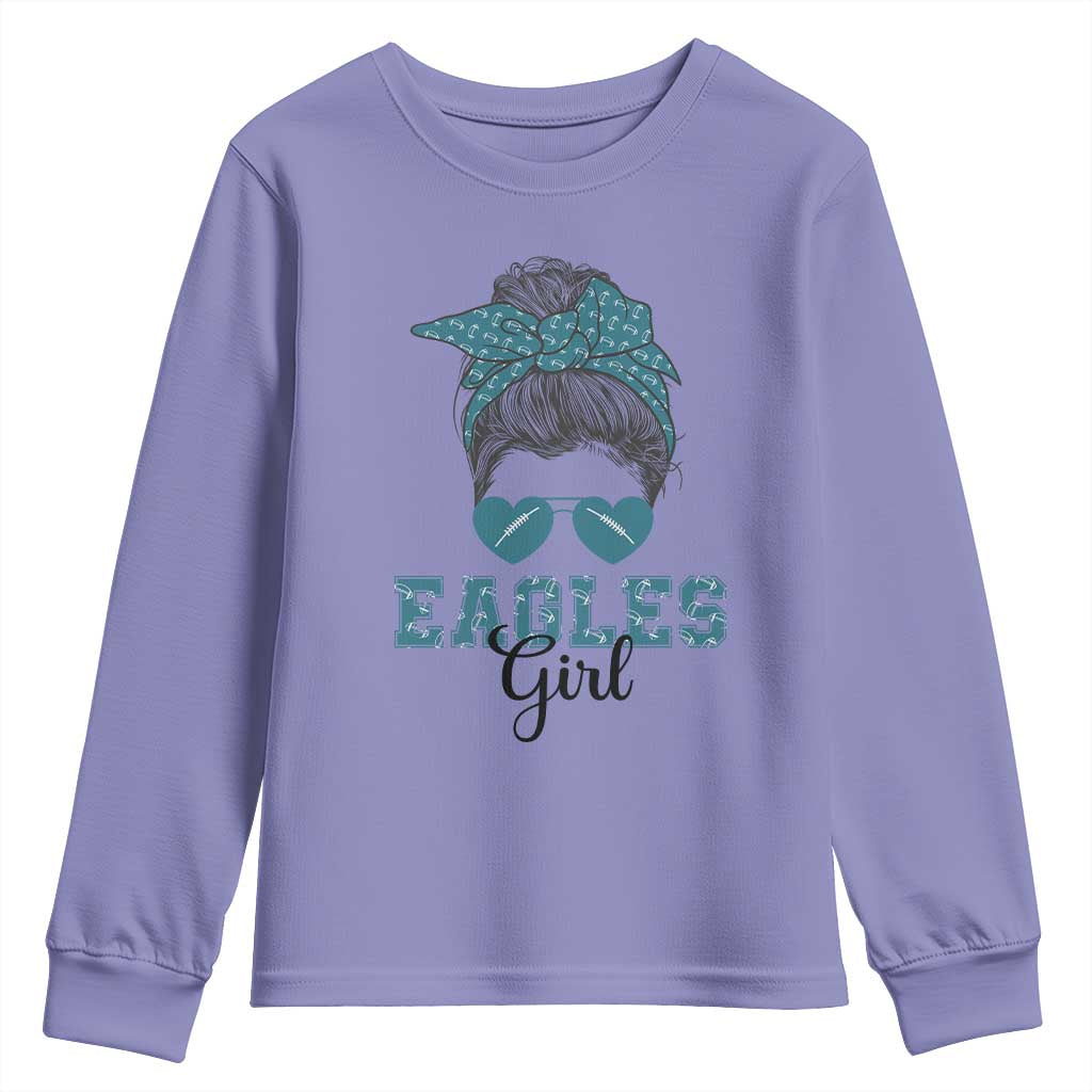 Eagles Girl Messy Bun Youth Sweatshirt Funny Sports Fan Team TS02 Violet Print Your Wear