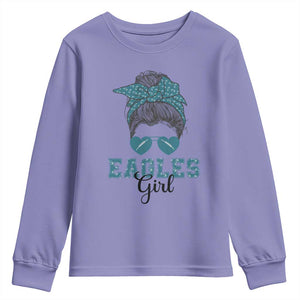Eagles Girl Youth Sweatshirt Messy Bun Funny Sports Fan Team TS02 Violet Print Your Wear