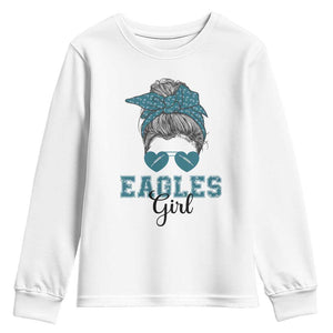 Eagles Girl Messy Bun Youth Sweatshirt Funny Sports Fan Team TS02 White Print Your Wear