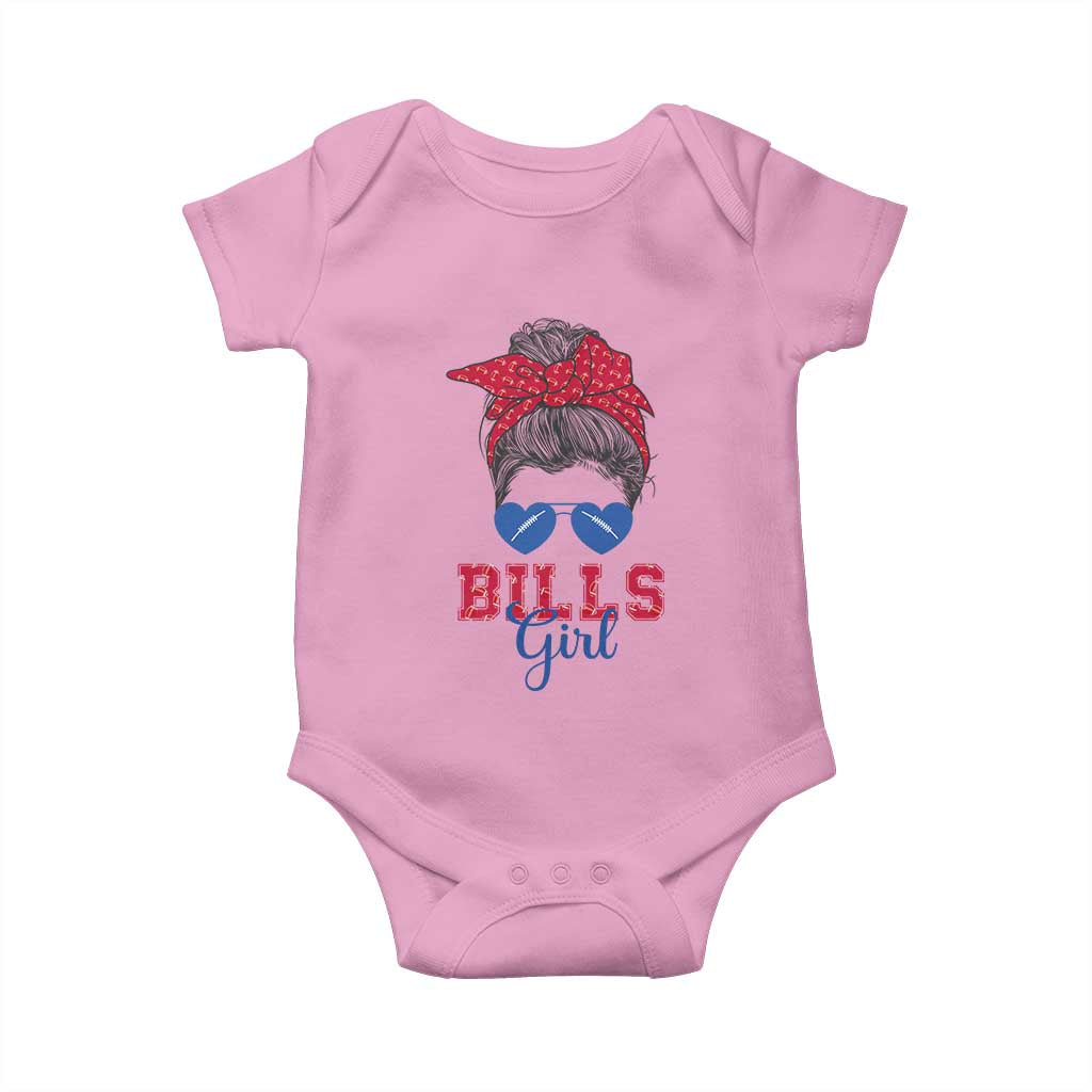 Bills Girl Messy Bun Baby Onesie Funny Sports Fan Team TS02 Light Pink Print Your Wear