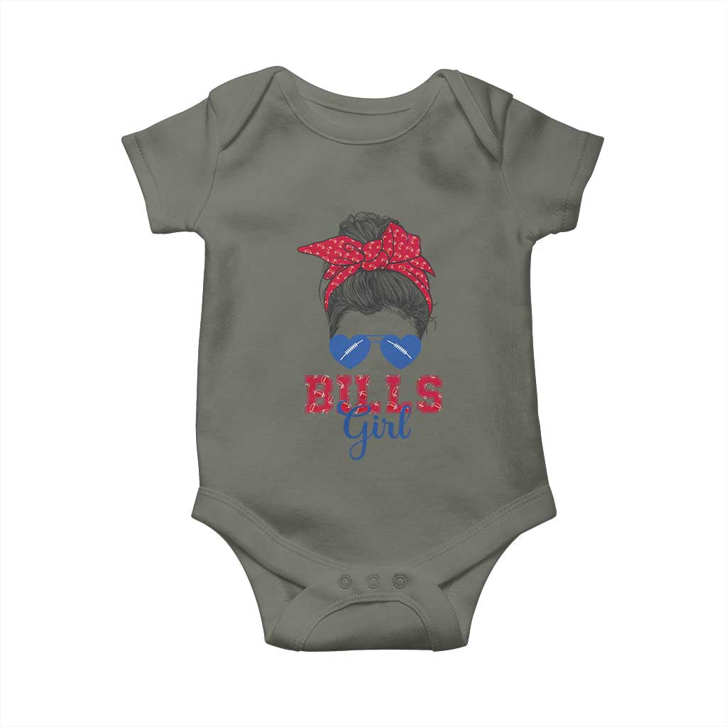 Bills Girl Messy Bun Baby Onesie Funny Sports Fan Team TS02 Military Green Print Your Wear