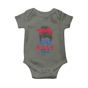 Bills Girl Messy Bun Baby Onesie Funny Sports Fan Team TS02 Military Green Print Your Wear