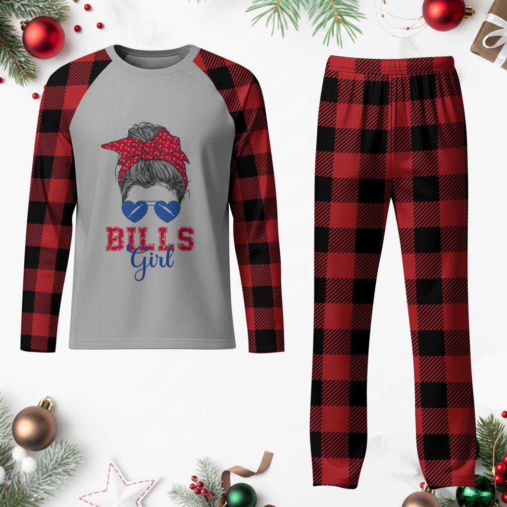 Bills Girl Plaid Pajama Set Messy Bun Funny Sports Fan Team TS02 Buffalo Plaid Print Your Wear