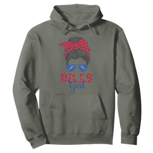 Bills Girl Hoodie Messy Bun Funny Sports Fan Team TS02 Military Green Print Your Wear