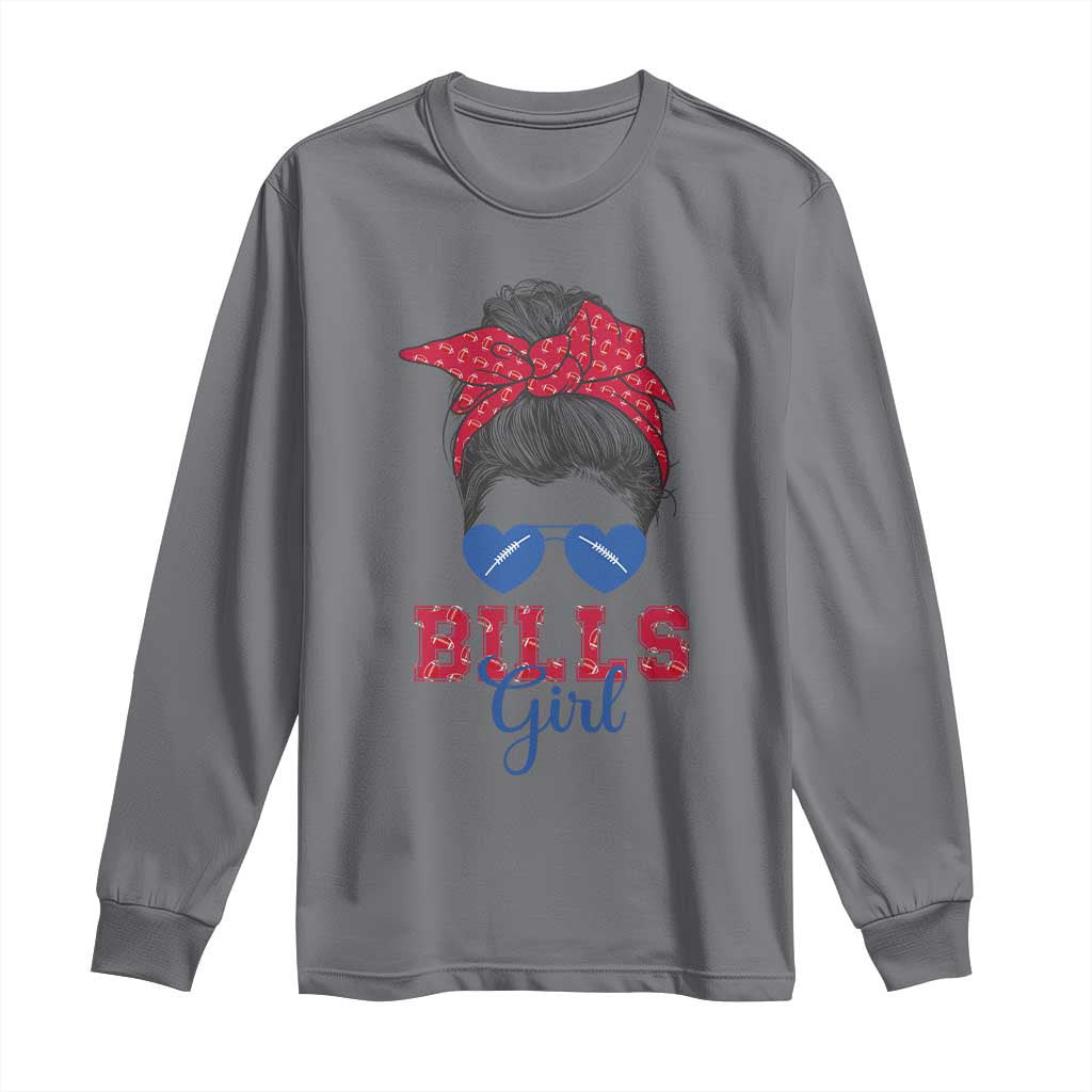 Bills Girl Messy Bun Long Sleeve Shirt Funny Sports Fan Team TS02 Charcoal Print Your Wear