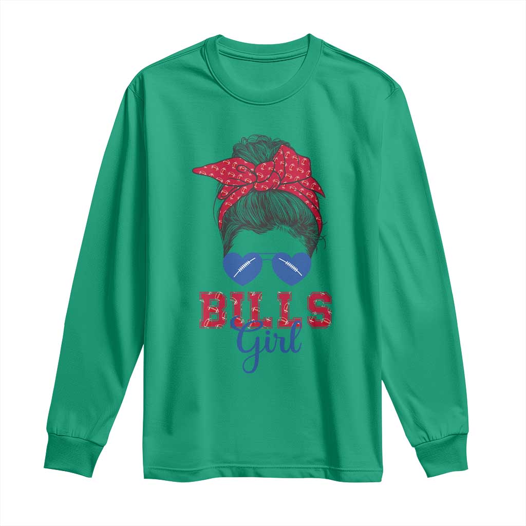 Bills Girl Messy Bun Long Sleeve Shirt Funny Sports Fan Team TS02 Irish Green Print Your Wear