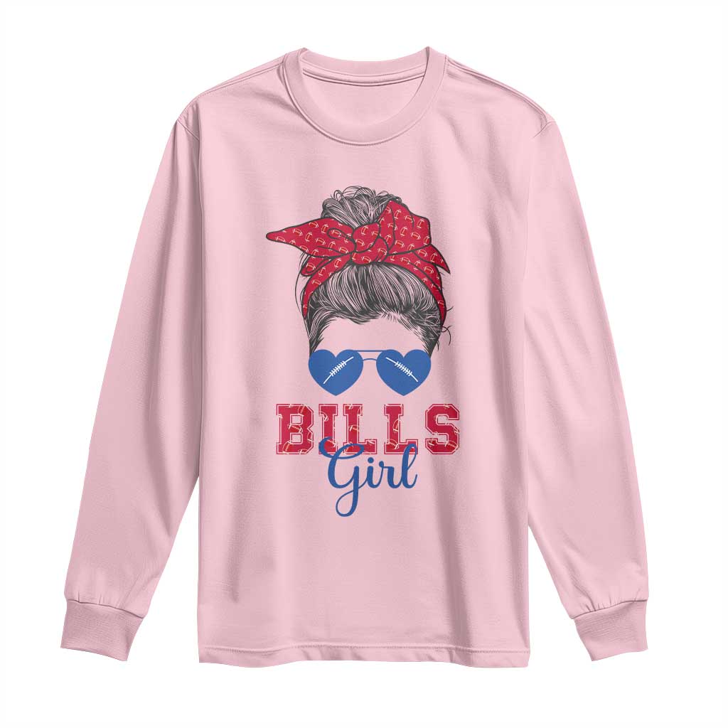 Bills Girl Messy Bun Long Sleeve Shirt Funny Sports Fan Team TS02 Light Pink Print Your Wear