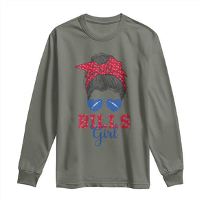 Bills Girl Messy Bun Long Sleeve Shirt Funny Sports Fan Team TS02 Military Green Print Your Wear