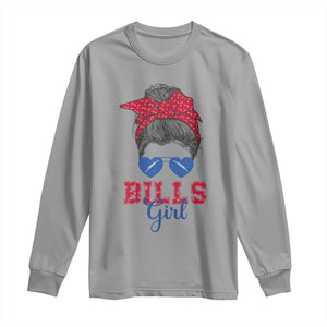 Bills Girl Messy Bun Long Sleeve Shirt Funny Sports Fan Team TS02 Sport Gray Print Your Wear
